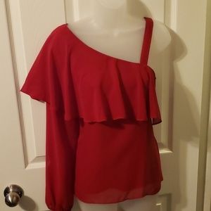Ann Taylor Factory Red Ruffle Top